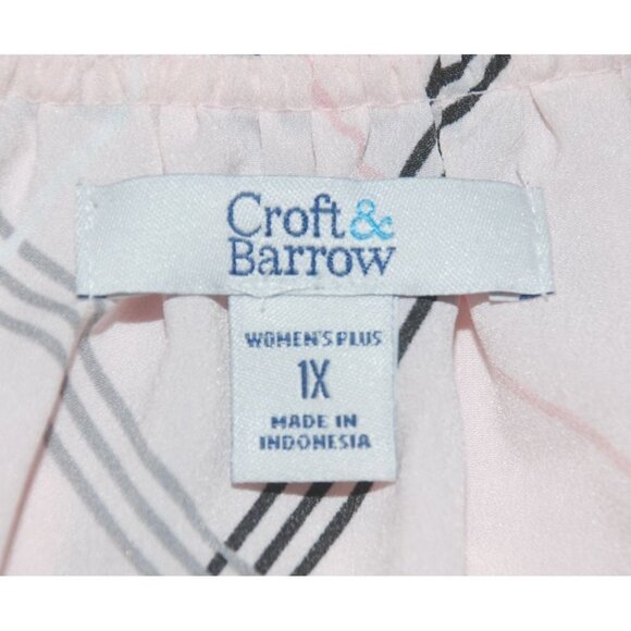 Croft & Barrow Women's Pink Blouse Size 1X Keyhole Ruffled Neckline 3/4 Sleeve - Picture 8 of 10